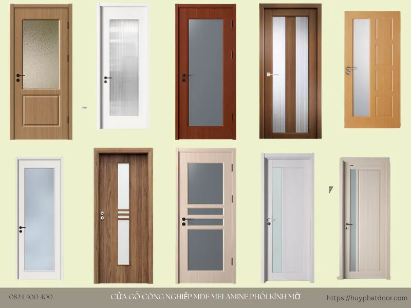Mẫu cửa gỗ công nghiệp MDF melamine phối kính mờ Mẫu cửa gỗ công nghiệp MDF melamine phối kính mờ